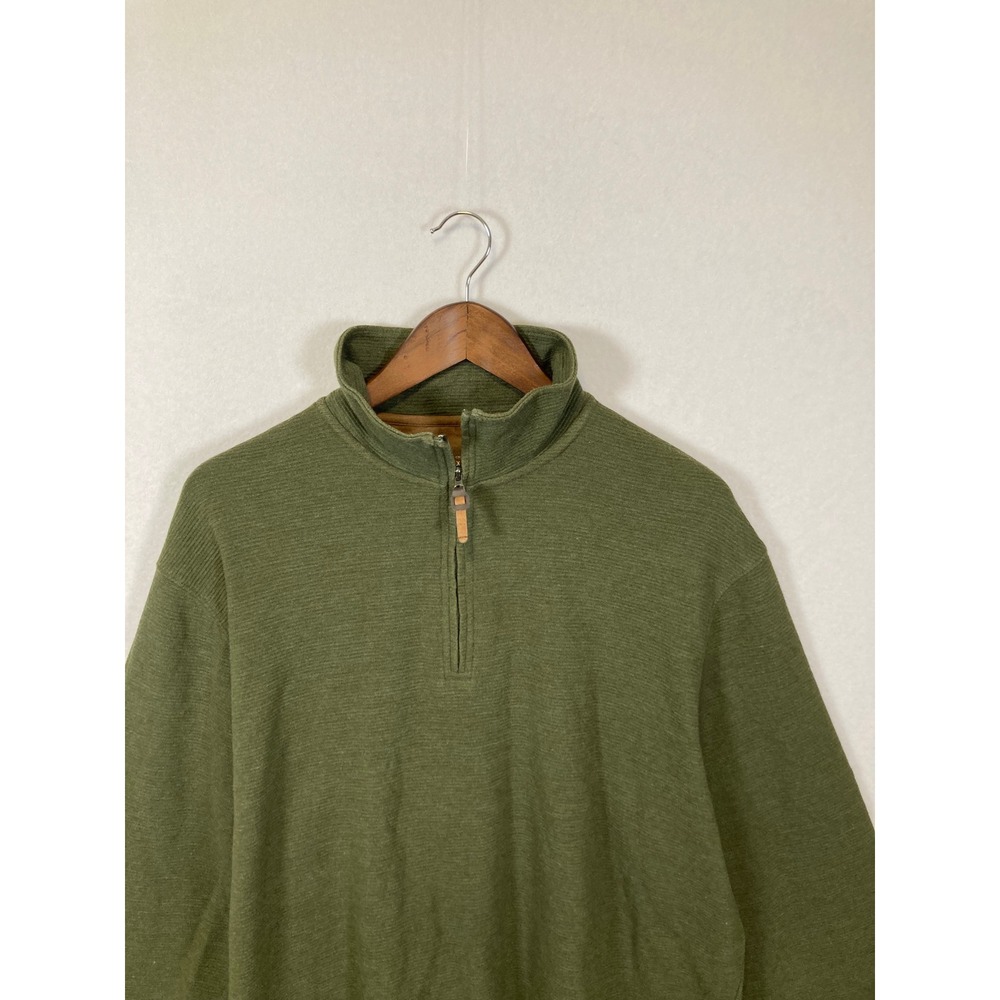 Mens Olive Green Textured Knit Quarter Zip Pullover Sweater‎ XL - Picture 4 of 9